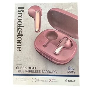 NWT Sealed Brookstone Sleek Beat True Wireless Earbuds & Case Pink Bluetooth